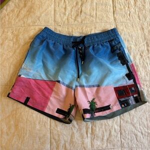 Paul Smith Blue and Pink Graphic Swim Trunks